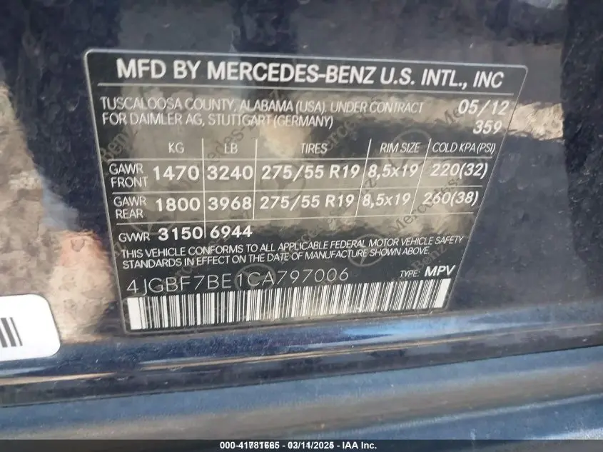 2012 MERCEDES-BENZ GL 450 4MATIC