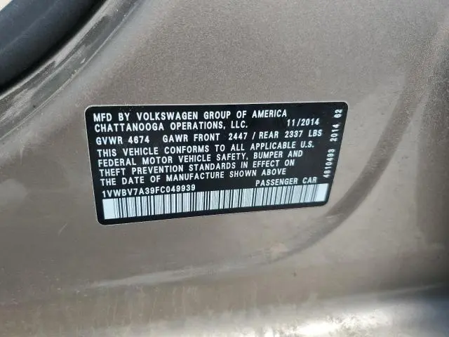 2015 VOLKSWAGEN PASSAT SE  