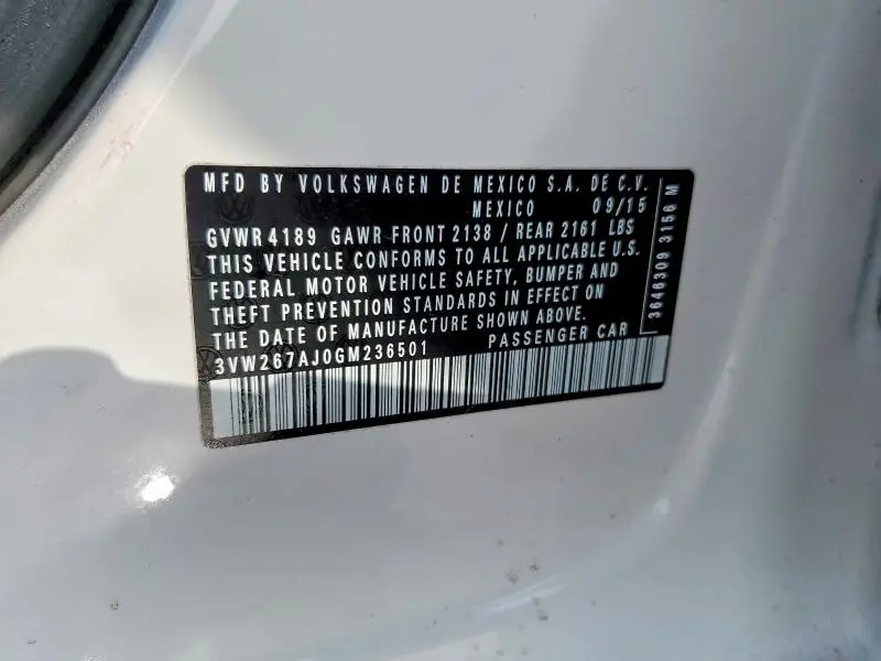 2016 VOLKSWAGEN JETTA S  