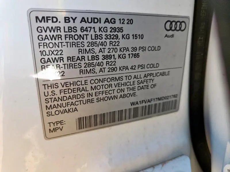 2021 AUDI Q8 PRESTIGE S-LINE  