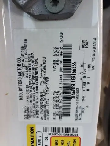 2016 FORD FUSION TITANIUM PHEV  