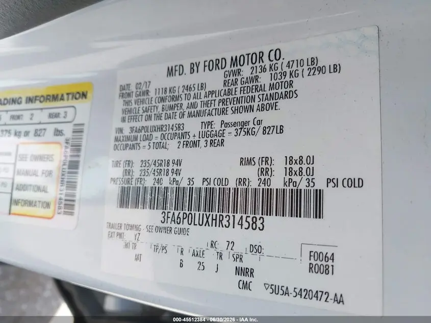 2017 FORD FUSION HYBRID SE