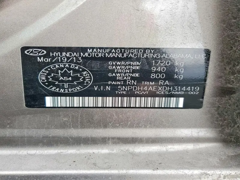 2013 HYUNDAI ELANTRA GLS  