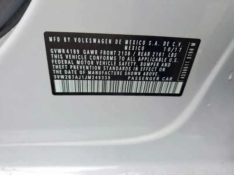 2018 VOLKSWAGEN JETTA S  