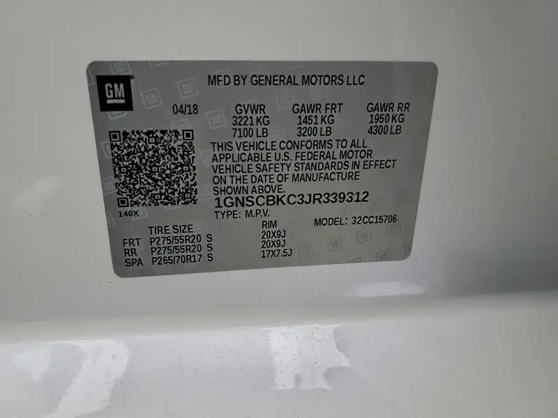 2018 CHEVROLET TAHOE C1500 LT  