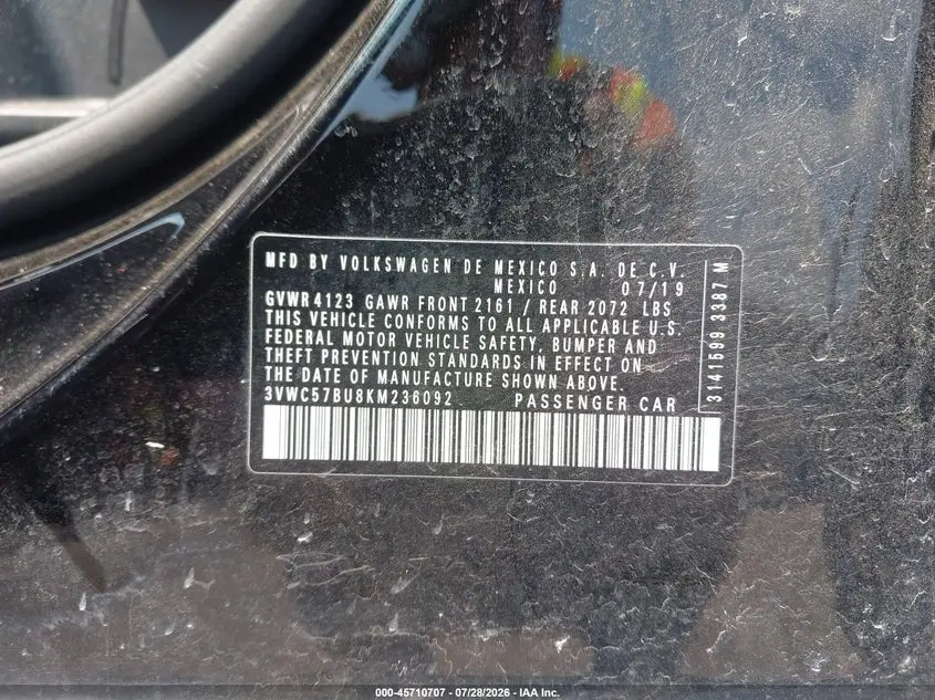 2019 VOLKSWAGEN JETTA 1.4T R-LINE/1.4T S/1.4T SE