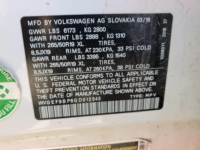 2016 VOLKSWAGEN TOUAREG SPORT  