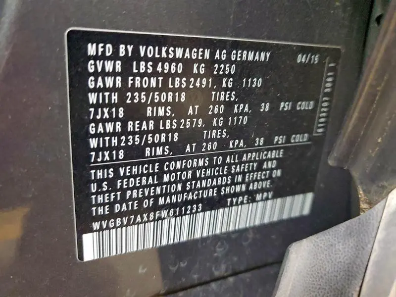 2015 VOLKSWAGEN TIGUAN S  