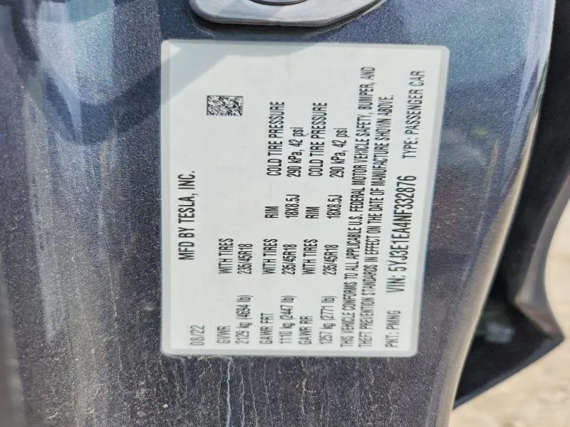 2022 TESLA MODEL 3   