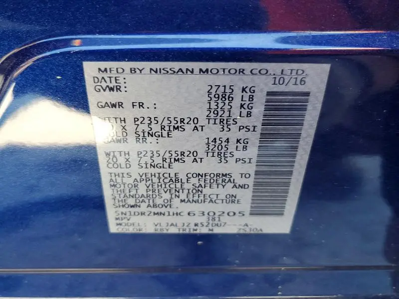 2017 NISSAN PATHFINDER PLATINUM  