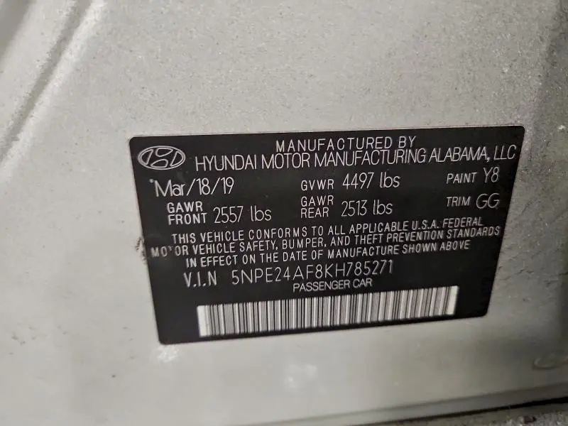 2019 HYUNDAI SONATA SE  