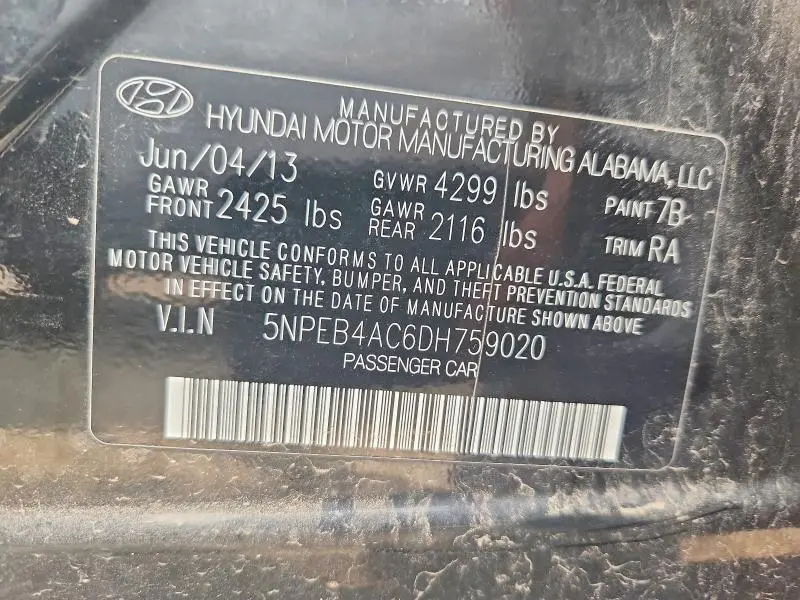 2013 HYUNDAI SONATA GLS  
