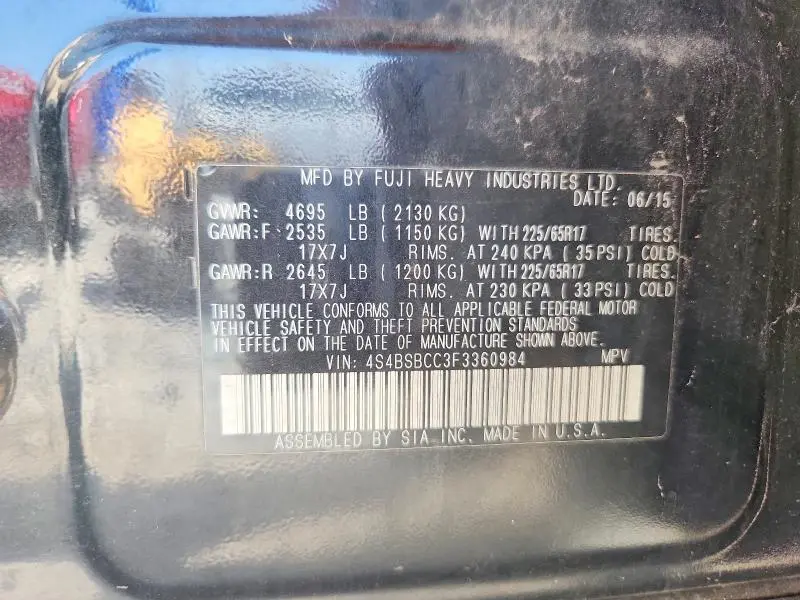 2015 SUBARU OUTBACK 2.5I PREMIUM  