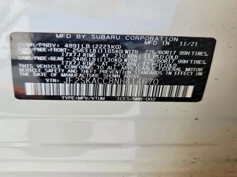 2022 SUBARU FORESTER   