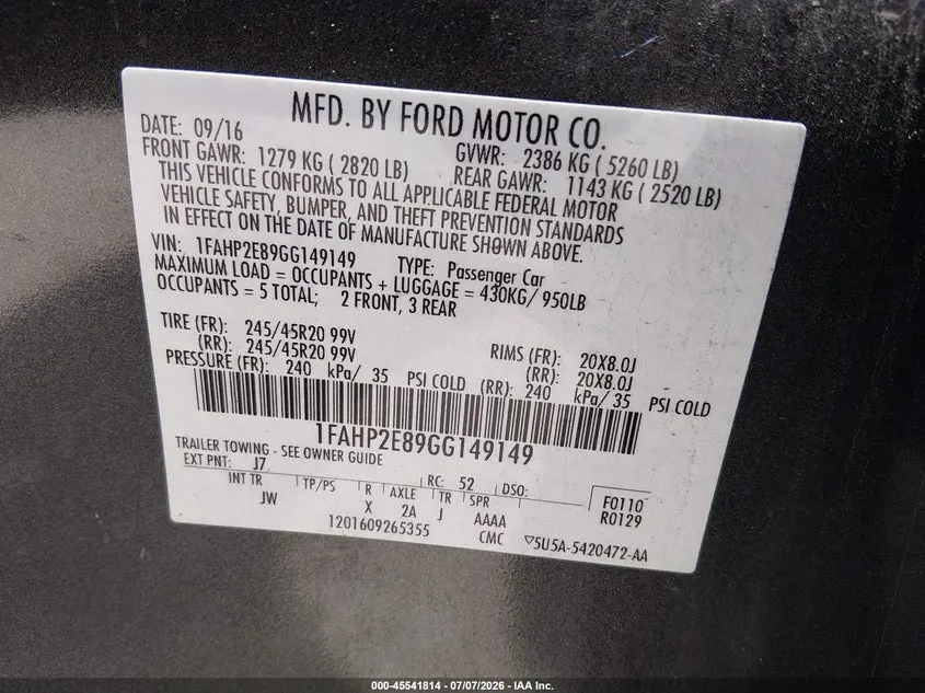 2016 FORD TAURUS SEL