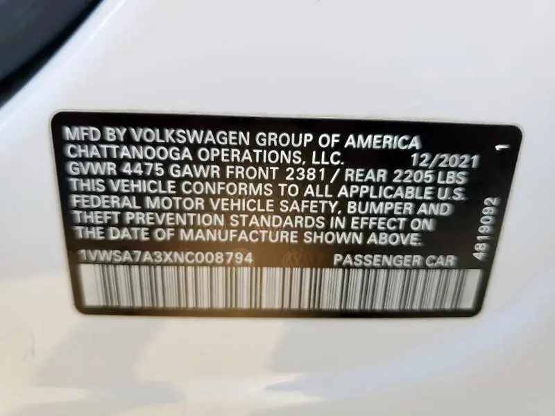 2022 VOLKSWAGEN PASSAT SE  