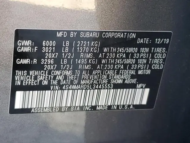 2020 SUBARU ASCENT TOURING  