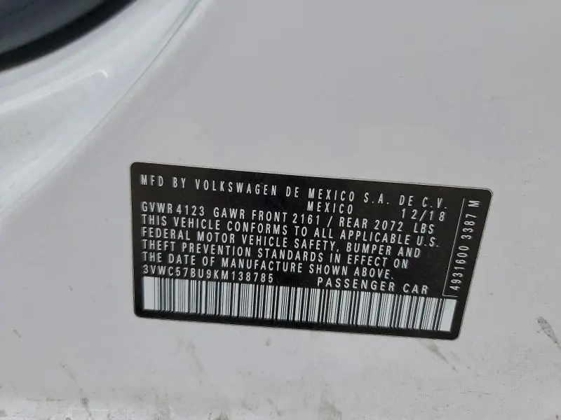 2019 VOLKSWAGEN JETTA S  