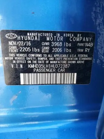 2017 HYUNDAI ELANTRA GT   