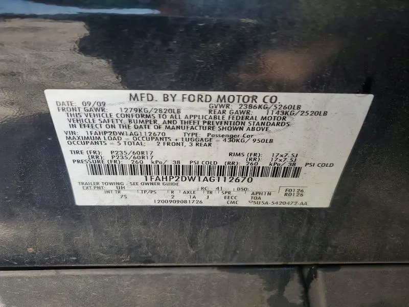 2010 FORD TAURUS SE  