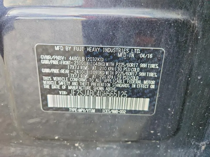 2016 SUBARU FORESTER 2.5I  