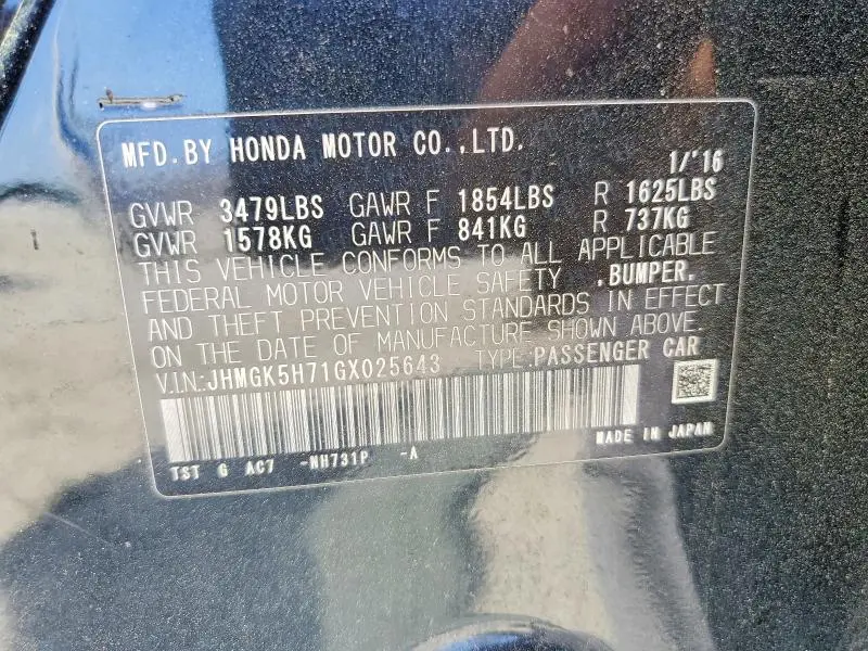 2016 HONDA FIT EX  