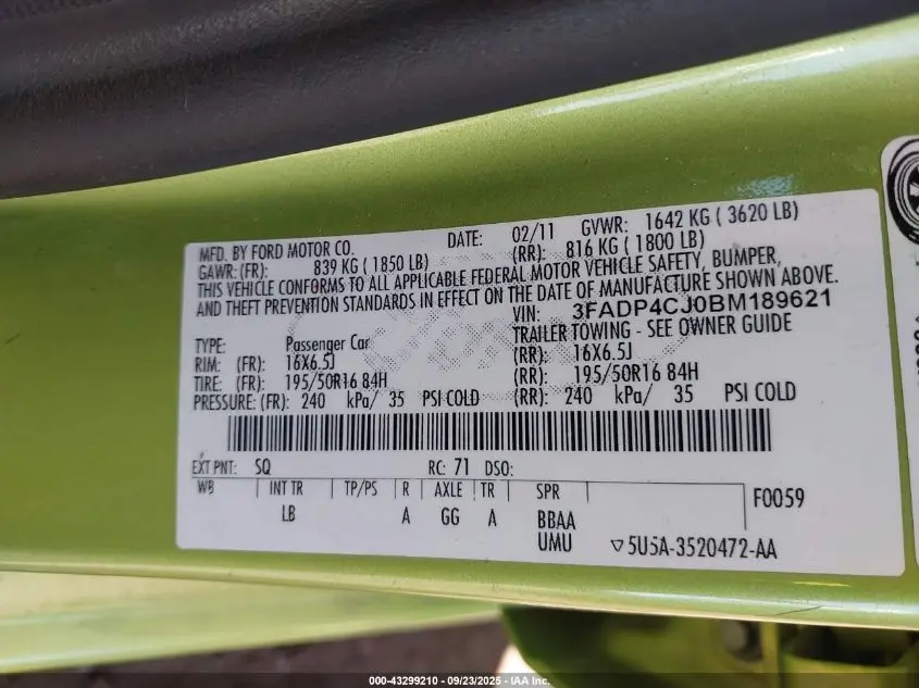 2011 FORD FIESTA SEL