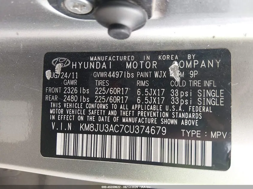 2012 HYUNDAI TUCSON GLS