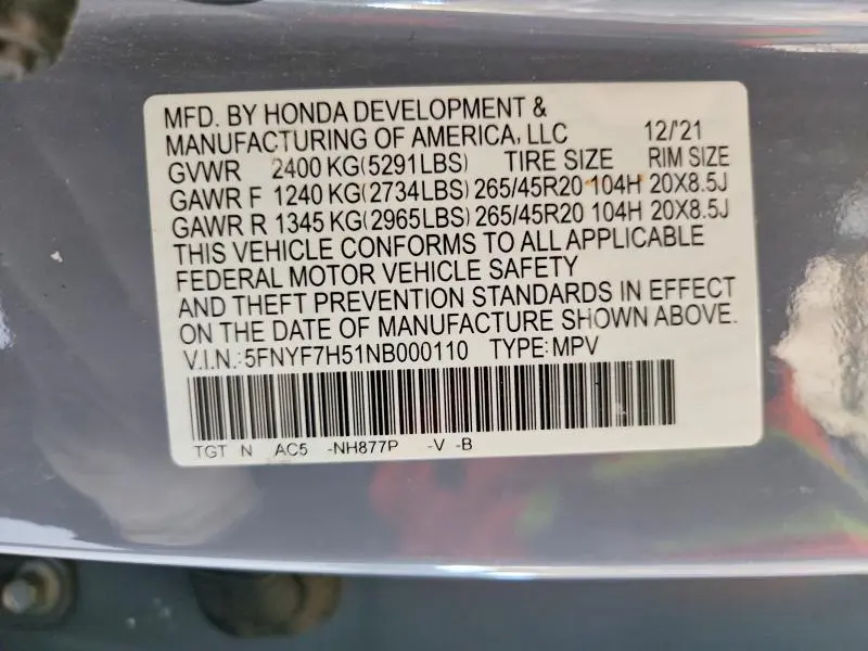 2022 HONDA PASSPORT EXL  
