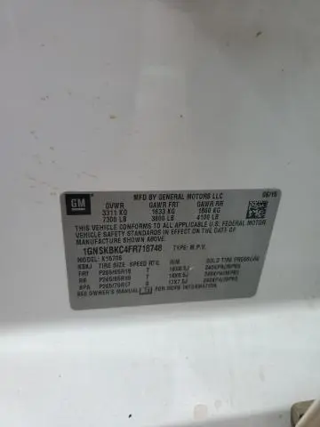 2015 CHEVROLET TAHOE K1500 LT  