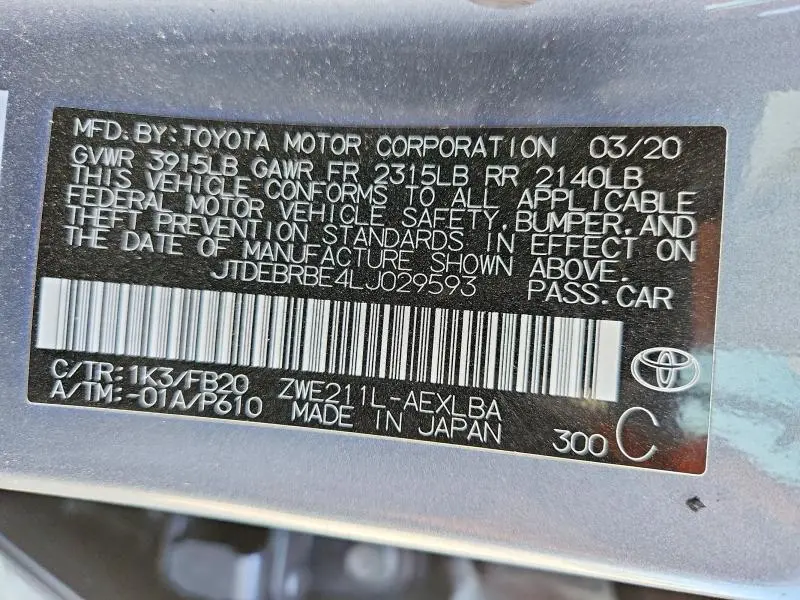 2020 TOYOTA COROLLA LE  