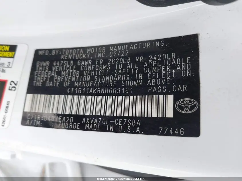 2022 TOYOTA CAMRY SE