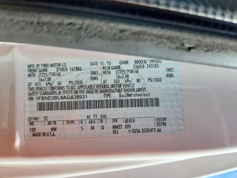 2010 FORD ECONOLINE E350 SUPER DUTY WAGON  