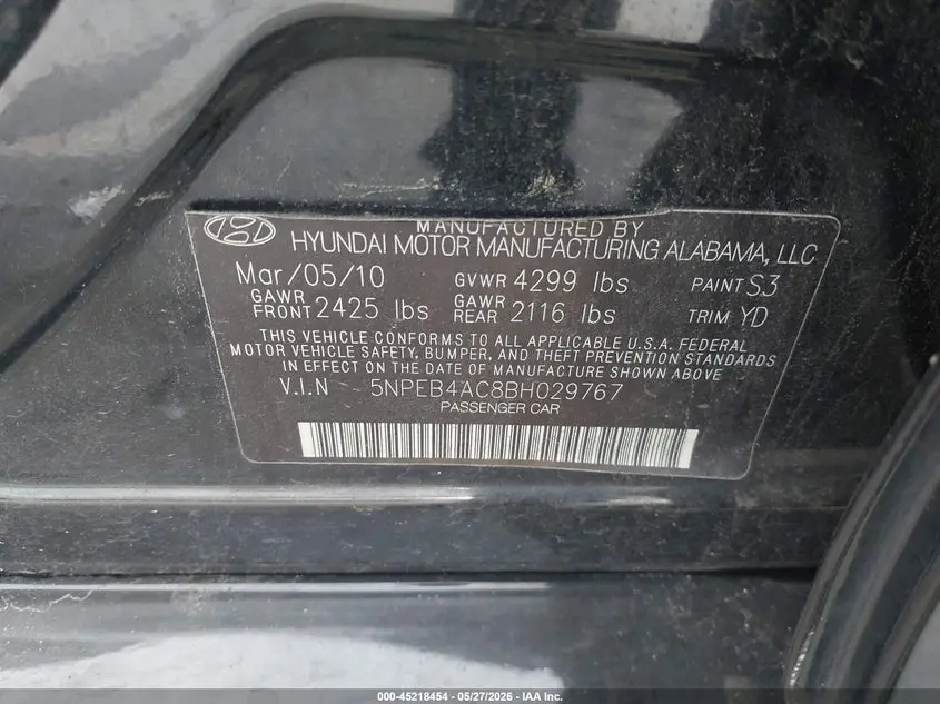 2011 HYUNDAI SONATA GLS
