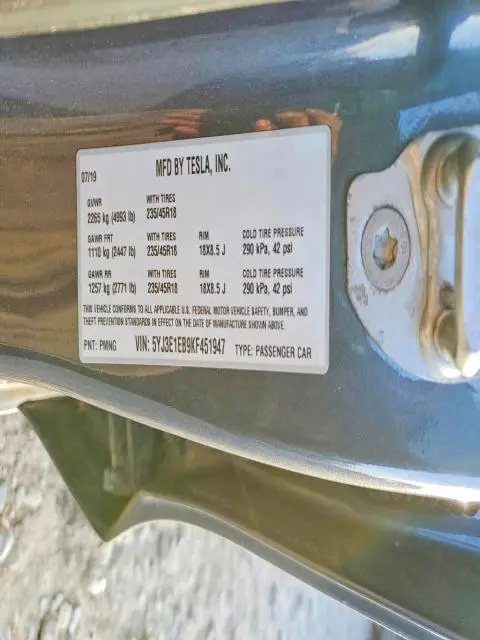2019 TESLA MODEL 3   