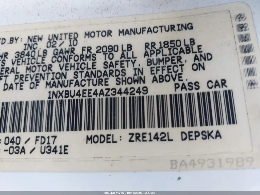 2010 TOYOTA COROLLA S