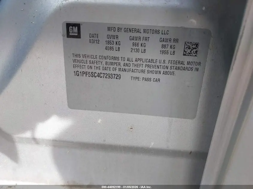 2012 CHEVROLET CRUZE 1LT