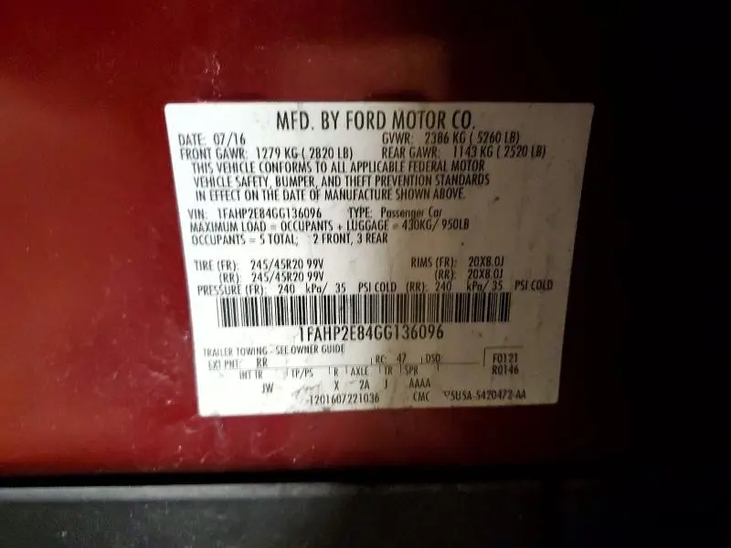 2016 FORD TAURUS SEL  