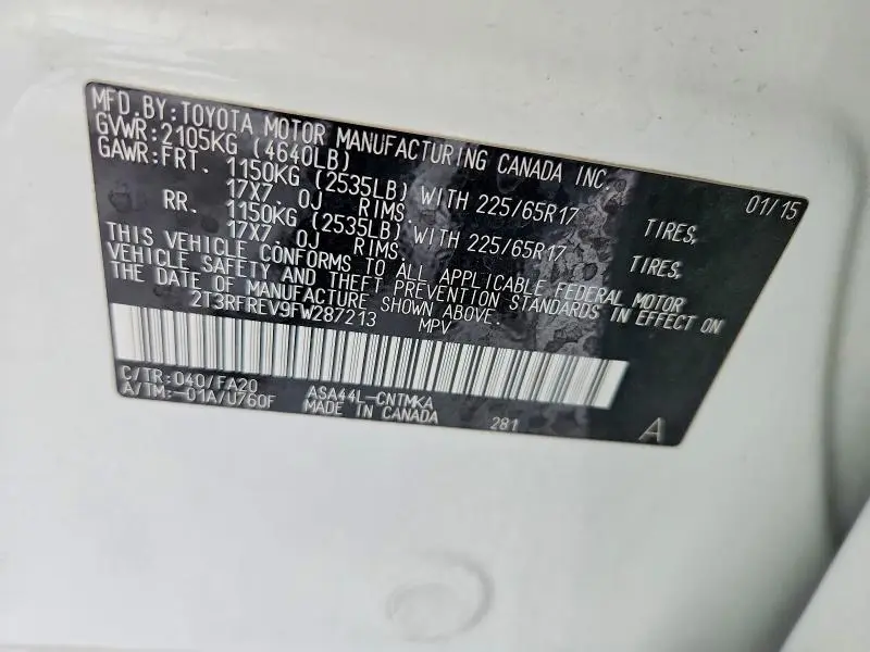 2015 TOYOTA RAV4 XLE  