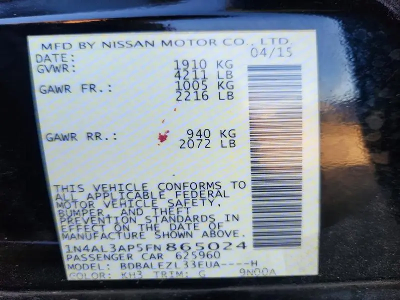 2015 NISSAN ALTIMA 2.5  