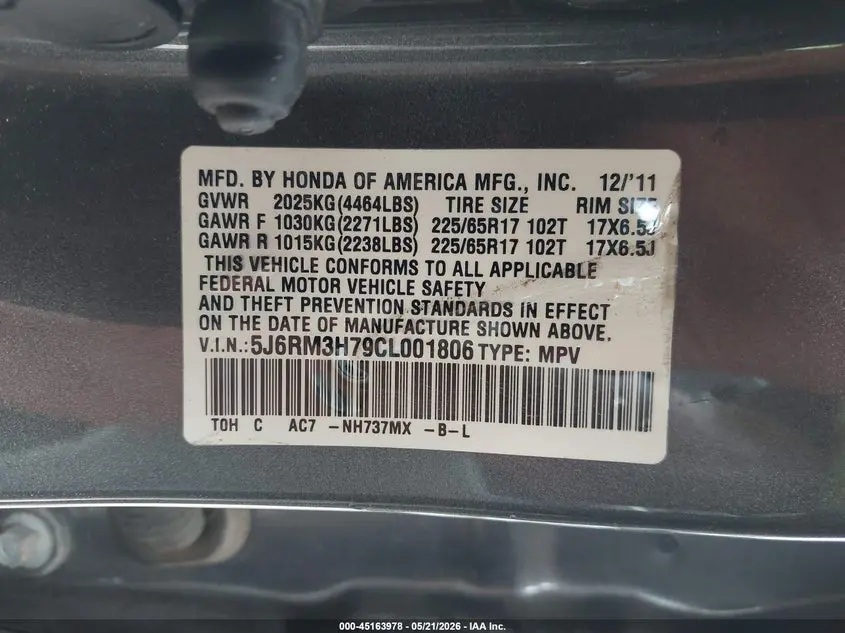 2012 HONDA CR-V EX-L
