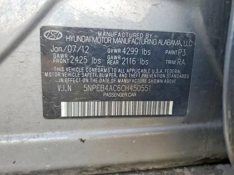 2012 HYUNDAI SONATA GLS  