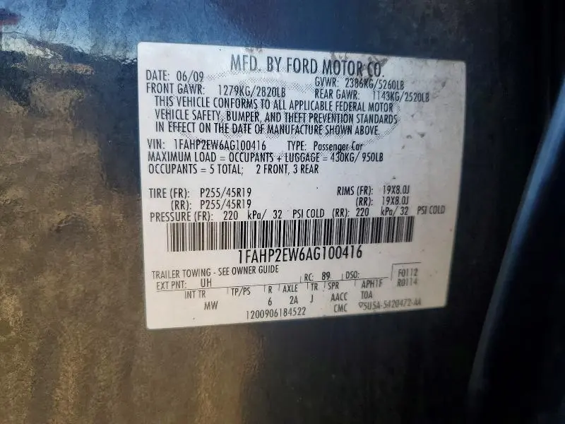 2010 FORD TAURUS SEL  