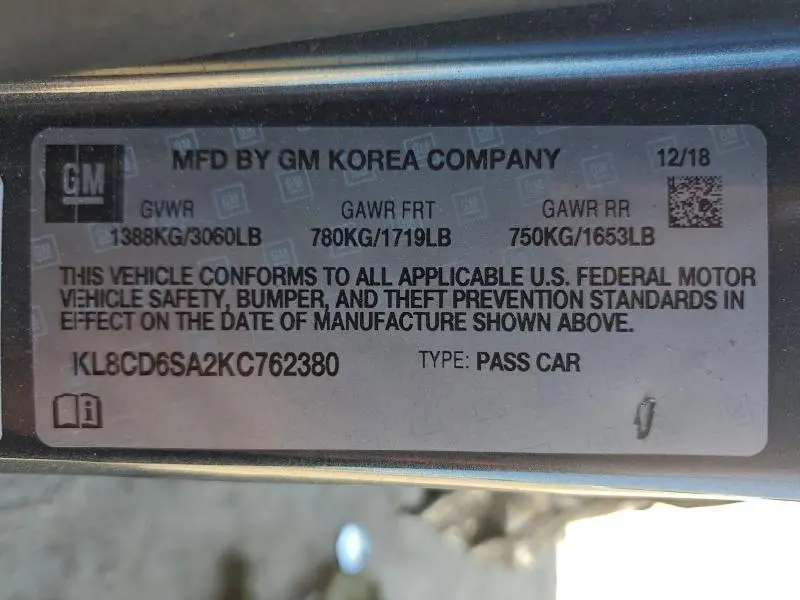 2019 CHEVROLET SPARK 1LT  