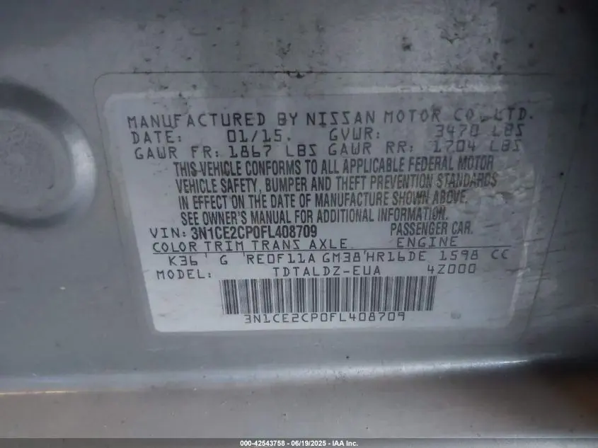 2015 NISSAN VERSA NOTE S (SR)/S PLUS/SL/SR/SV