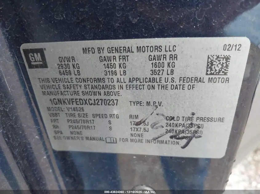 2012 CHEVROLET TRAVERSE LS