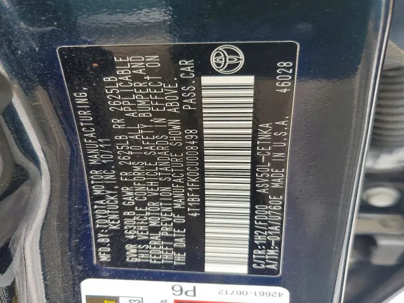 2012 TOYOTA CAMRY LE  
