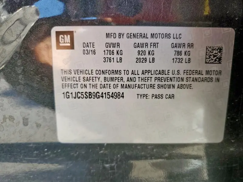 2016 CHEVROLET SONIC LT  