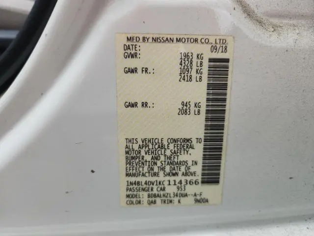 2019 NISSAN ALTIMA SV  