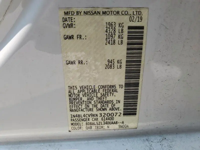 2019 NISSAN ALTIMA SR  